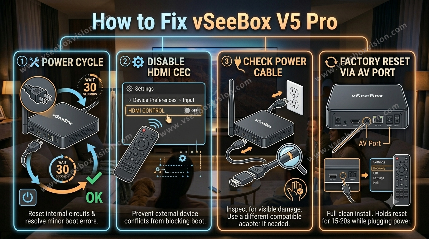 How To Fix VSeeBox V5 Pro Not Turning On Or Working – Power & Boot Fix
