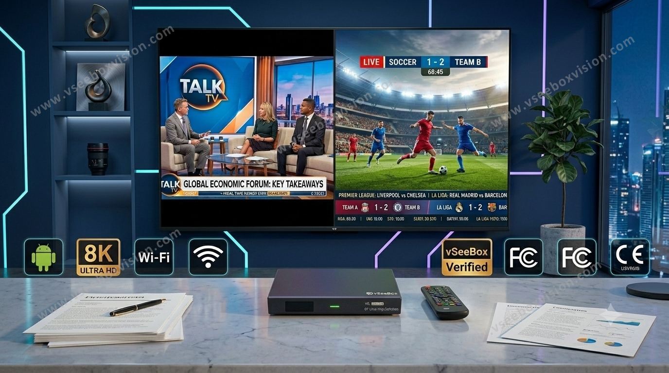 Both the vSeeBox v6 Plus and v6 Max are premium 2025 models running Android 14, designed to deliver exceptional 8K streaming and smart TV performance.