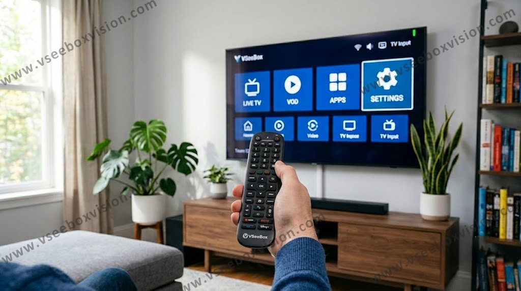 To control your vSeeBox with your TV remote, go to Settings Remote & Accessories on your vSeeBox, select “Pair Remote,” then hold your vSeeBox remote