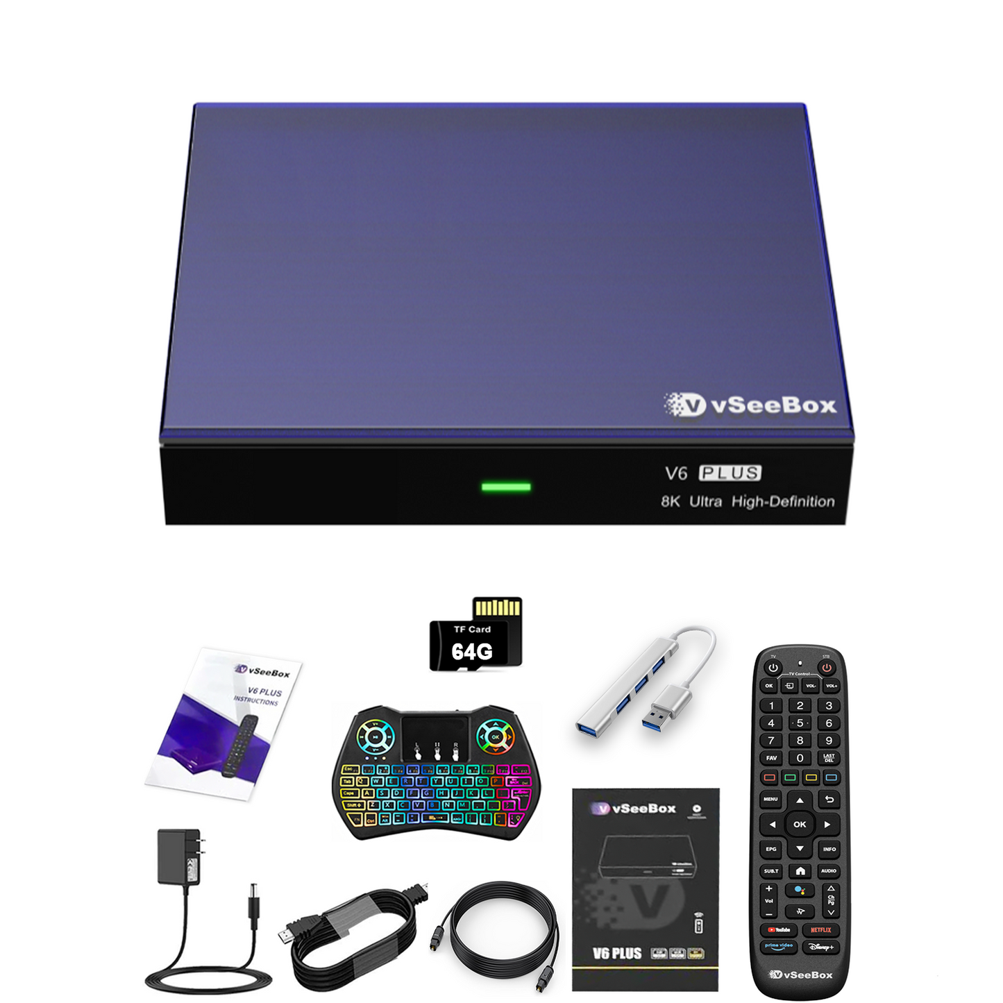 vSeeBox V6 Plus with Extra Accessories(Backlit Keyboard, USB Hub, 64G TF Cards..)